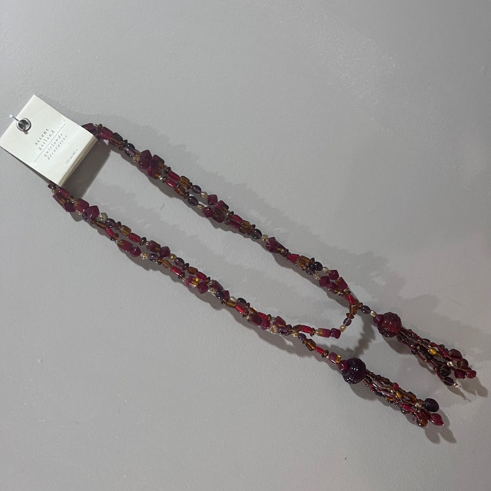 NWT Pier 1 Imports Beaded Acrylic Accent Garland Burgundy Gold 60in Boho Vtg
